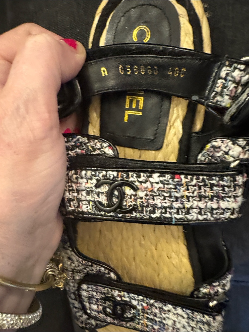 Women’s Tweed Strappy Sandals in Black and Multicolor - Picture 3 of 8